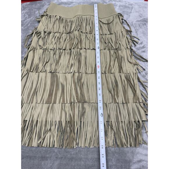 NWT Helmut Lang Olive Lambskin Fringe Mini Skirt S Western Boho Festival Leather - Picture 10 of 13